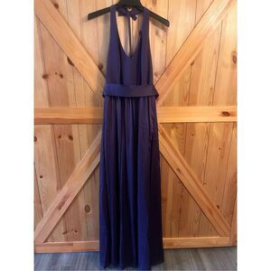 Vera Wang White Label, Halter V-Neck, Sash Formal Prom Maxi Dress Plum 10 Nwt (1